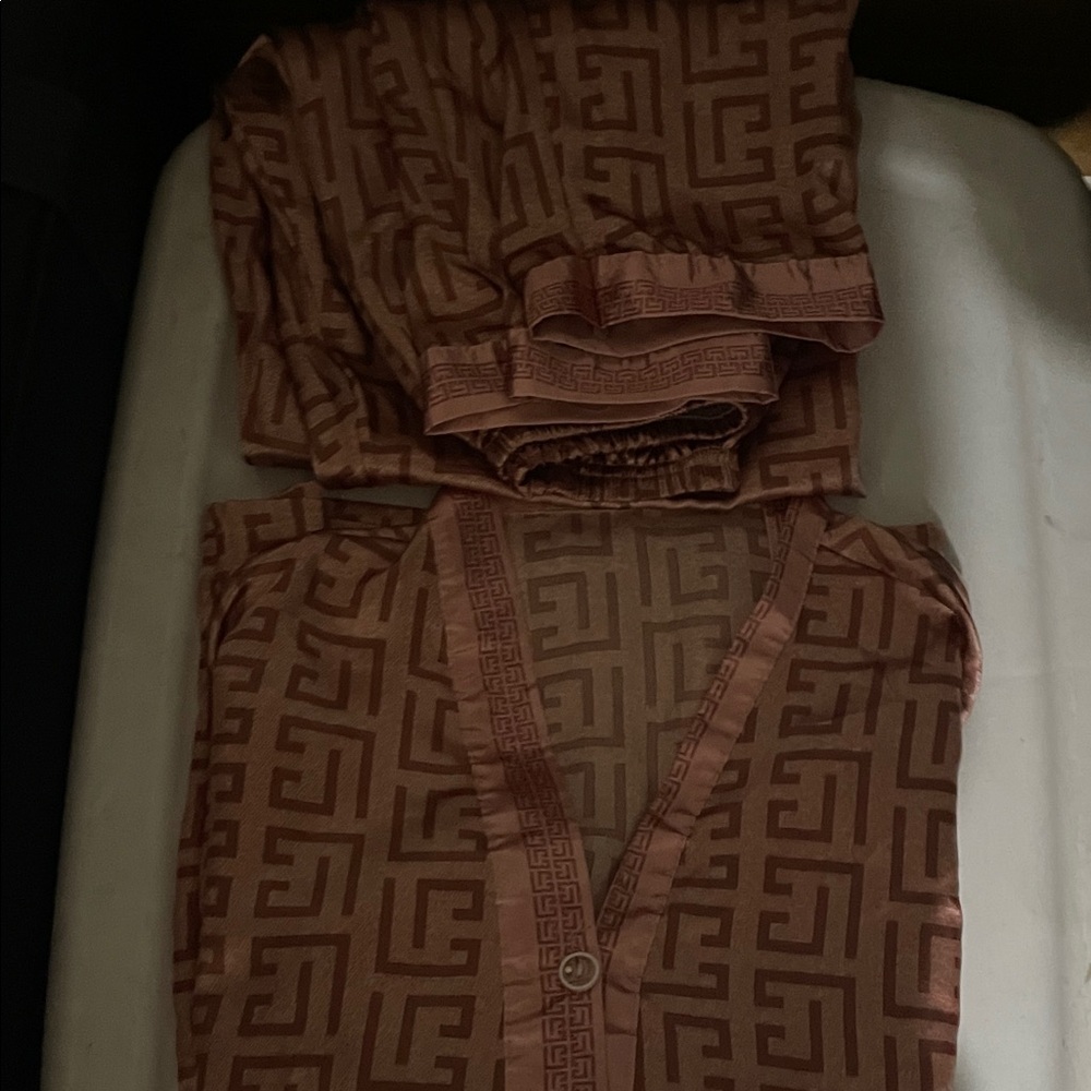 Brown Geometric Patterned Pajama Set - image 1
